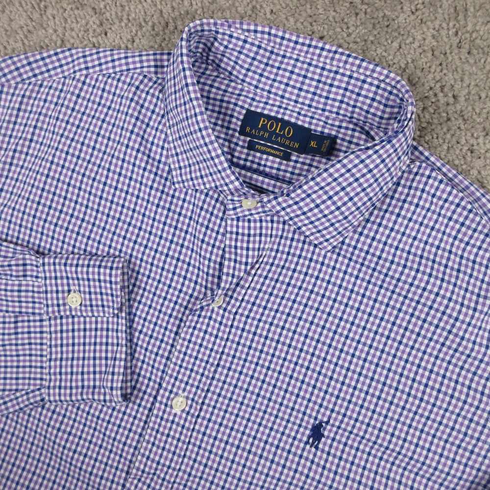 Polo Ralph Lauren Shirt Mens XL Purple Check Performance Nylon Pony Button Up
